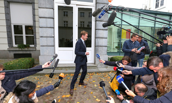 Minister-President of Wallonia Paul Magnette addresses a statement at the end of a meeting on the CETA in Brussels
