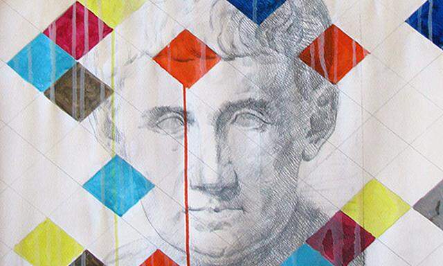 Nestor Kovachev, Think Tank/ Aristoteles, 2013, Acryl und Bleistift auf Papier, 70x50cm, Courtesy Galerie Heike Curtze