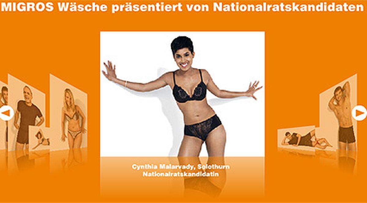 Schweizer Junpolitiker wollen auch von der Tatsache profitieren, dass "sex sells". Im laufenden Wahlkampf werben sieben junge Nationalratskandidaten für den Handelsriesen Migros.