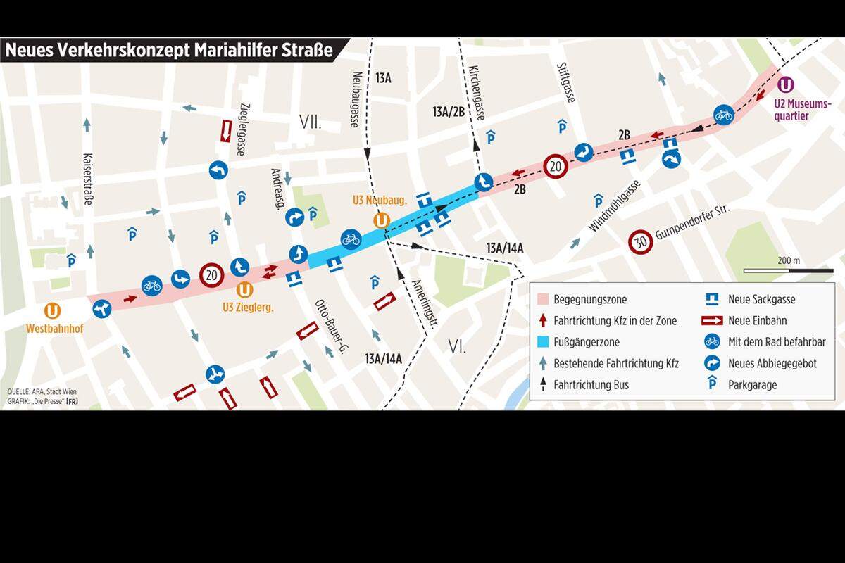 Vom Westbahnhof kommend erstreckt sich eine erste "Begegnungszone" bis zur Andreasgasse.