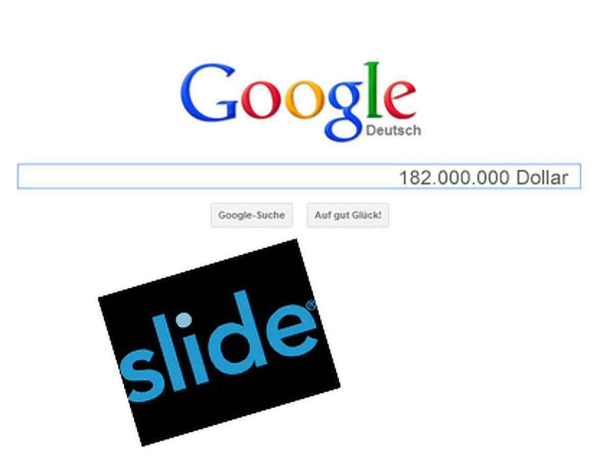 Für die Social-Media-Plattform Slide hat Google 2010 182 Millionen Dollar locker gemacht.