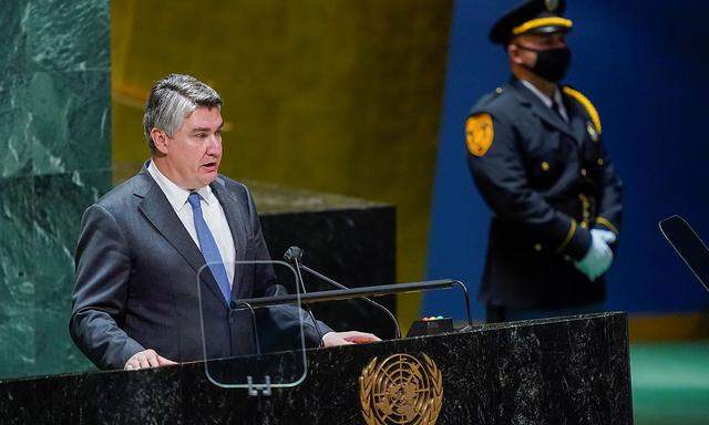 Archivbild von Kroatiens Präsident Zoran Milanovic bei seiner Rede vor der UNO-Generalversammlung in New York am 1. September 2021.