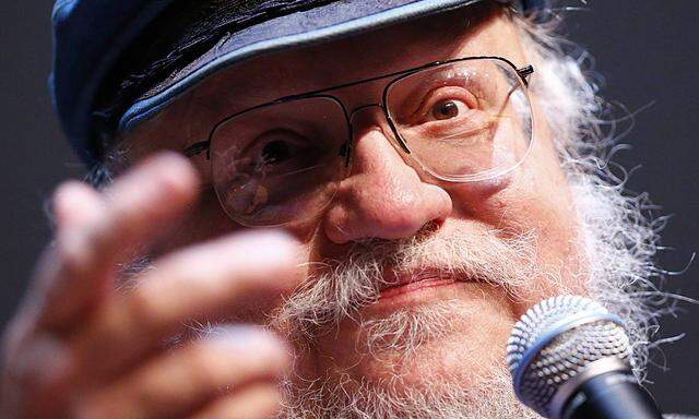 George R.R. Martin gestures during his masterclass at the NIFFF in Neuchatel