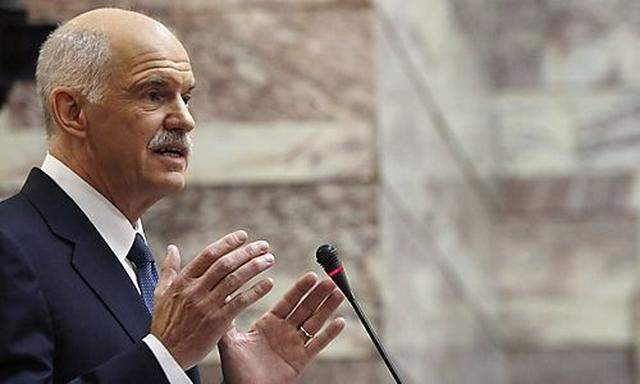 Greek Prime minister Papandreou delivers a speech to Panhellenic Socialist Movement parliamentary gro