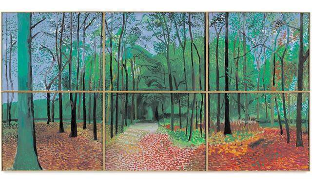 David Hockneys sechsteilige Waldlandschaft „Woldgate Woods“ brachte bei Sotheby’s einen neuen Rekord für den Künstler.