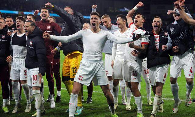Die polnische Fußballnationalmannschaft jubelt über eine EM-Qualifikation auf den letzten Drücker.