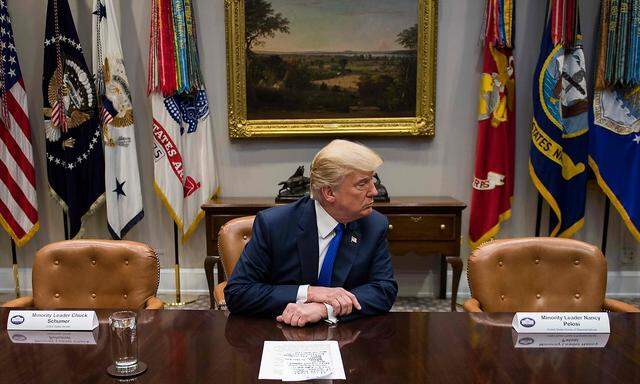 Donald Trump im Roosevelt-Zimmer des Weißen Hauses.