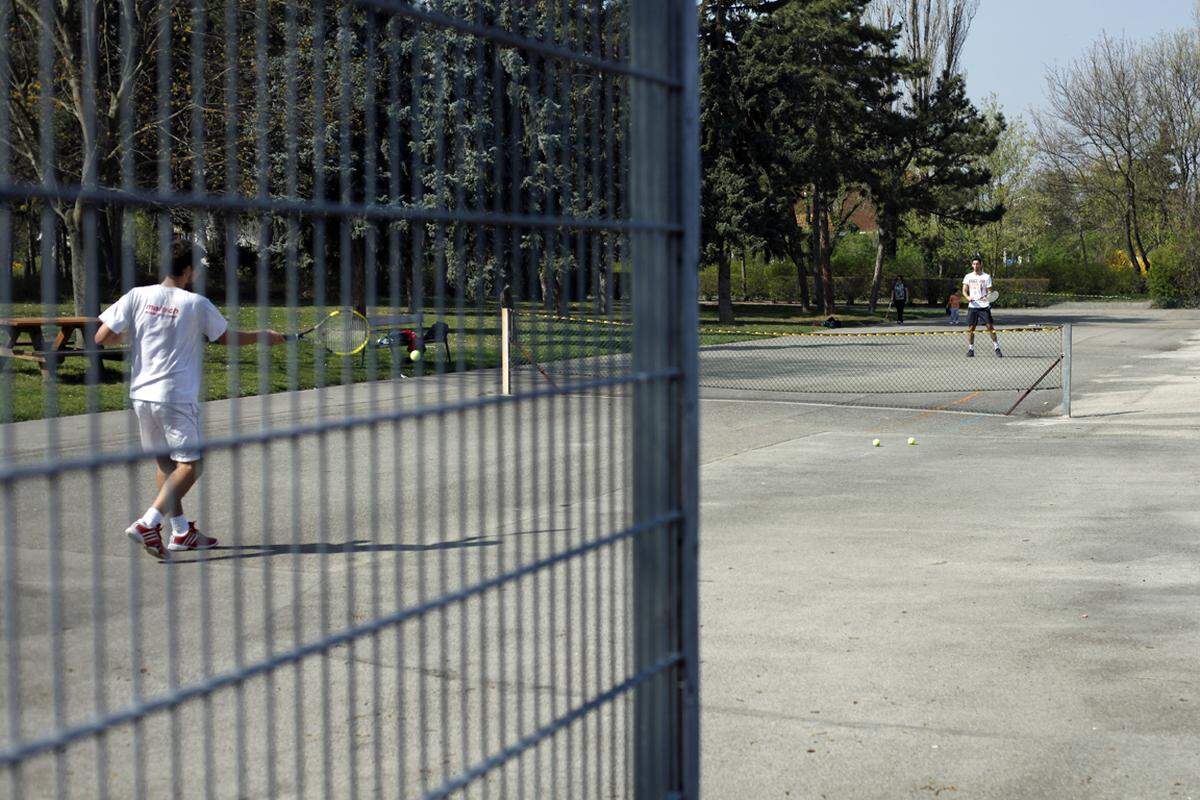 Bei Sportlern beliebt: Im Donaupark kann gratis Tennis gespielt werden, zehn asphaltierte Plätze stehen zur Verfügung. An schönen Tagen herrscht hier allerdings Hochbetrieb, Wartezeit inklusive.