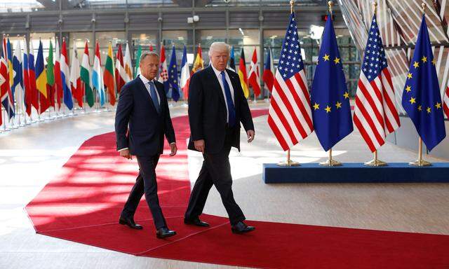 Donald trifft Donald: Donald Tusk (links), Präsident des Europäischen Rates, und US-Präsident Donald Trump vor ihrem ersten Treffen am Donnerstag in Brüssel.