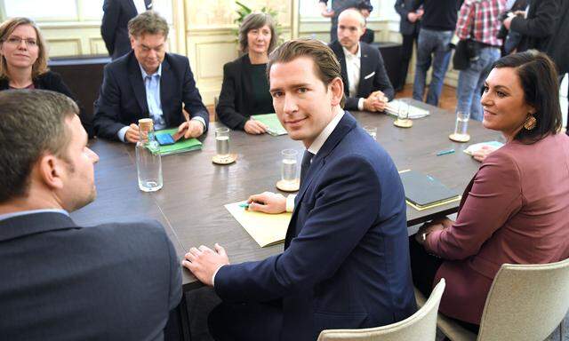 Die Chefs der Verhandlungsgruppen - jeweils sechs von ÖVP und Grünen
