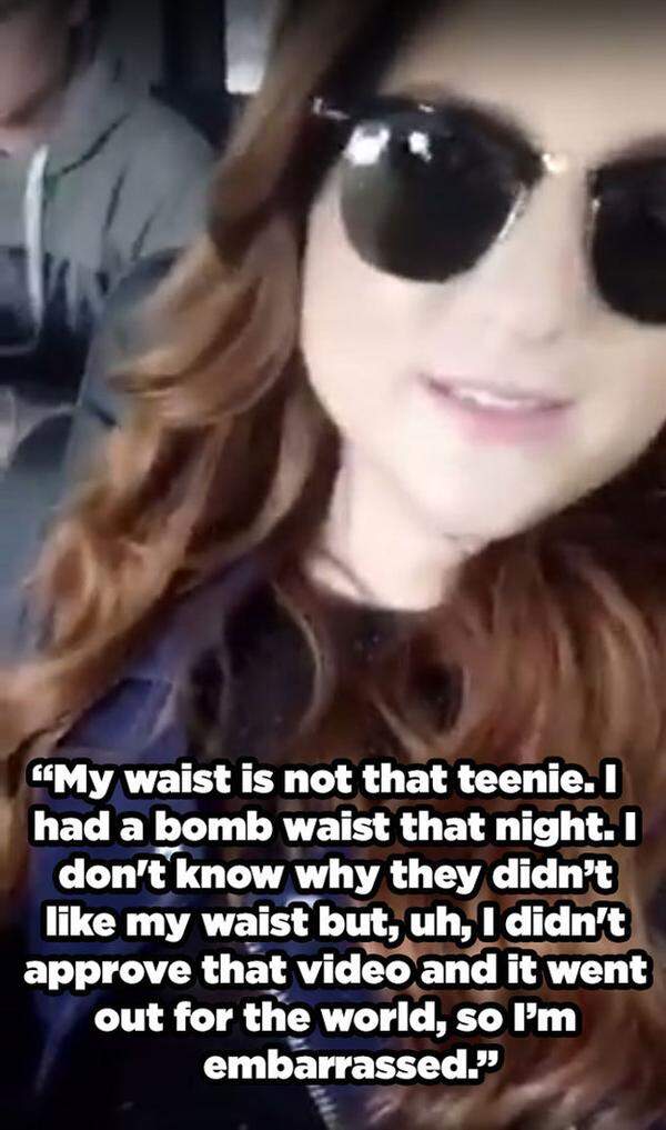 Auf Snapchat machte die Sängerin ihrem Ärger Luft: Ihre Hüfte sei nicht so schmal, sie habe das Video so nicht freigegeben, es sei ihr peinlich.