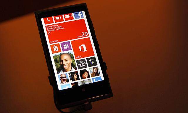 A Nokia Lumia 920 featuring Windows Phone 8 is displayed during an event in San Francisco