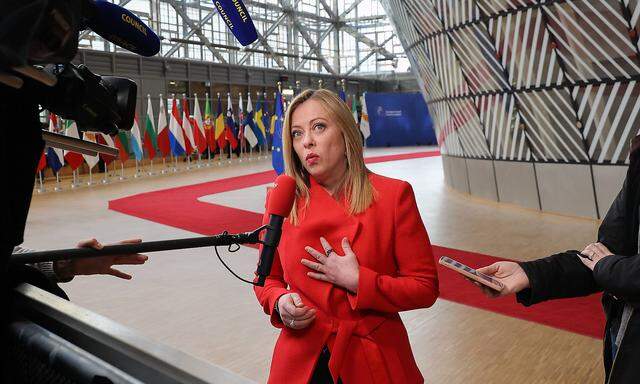 EU Summit In Brussels, Belgium Italy s Prime Minister Giorgia Meloni arrives for a summit at EU parliament in Brussels, 