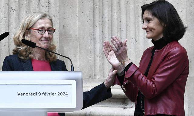 Amélie Oudéa-Castéra (li.) übergibt am 9. Februar nach wenigen Wochen die Zuständigkeit für Bildung an Nicole Belloubet (re.).