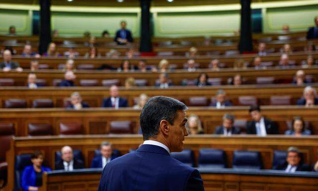 All das für das? Spaniens amtsführender Regierungschef, Pedro Sánchez, während der Parlamentsdebatte am Mittwochabend, in der es um seine zweite Amtszeit ging. 