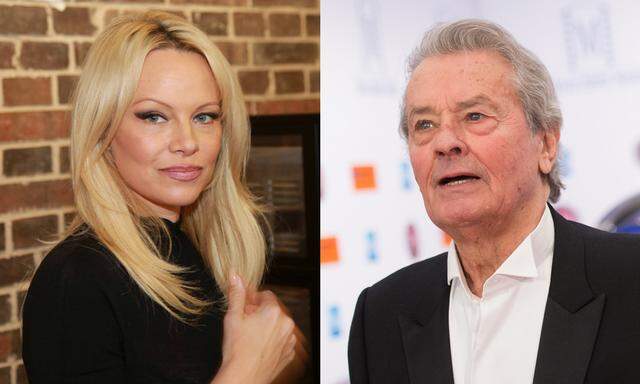 Pamela Anderson (l.) ersetzt Alain Delon (r.) 