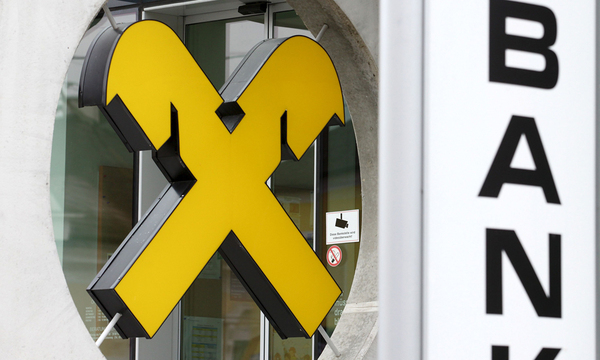 The Raiffeisen logo is pictured at a regional branch office in Bockfliess