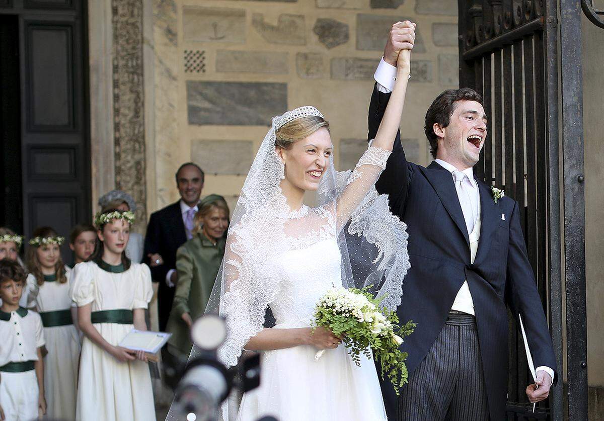 Yippieh Yeah! Der belgische Prinz Amedeo und seine Frau Elisabetta Rosboch von Wolkenstein nach ihrer Verm&auml;hlung.  5. Juli 2014