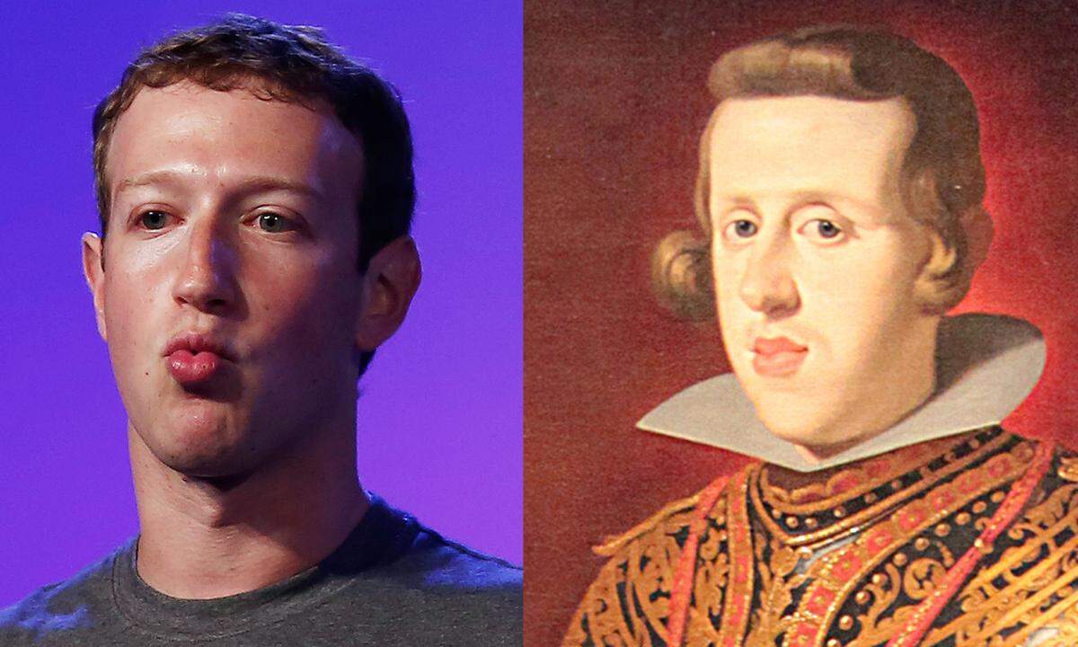 Der König in der sozialen Medienwelt, Facebook-Gründer Mark Zuckerberg, scheint vor 400 Jahren bereits ein royales Leben geführt zu haben. Die Ähnlichkeit zu König Philipp IV. von Spanien ist erstaunlich.