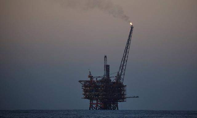 An oil platform is seen in the central Mediterranean Sea