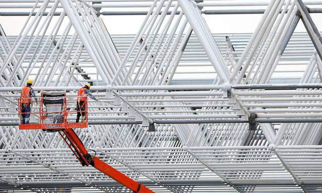 Gigafactory of electric carmaker Tesla Inc is seen under construction in Shanghai