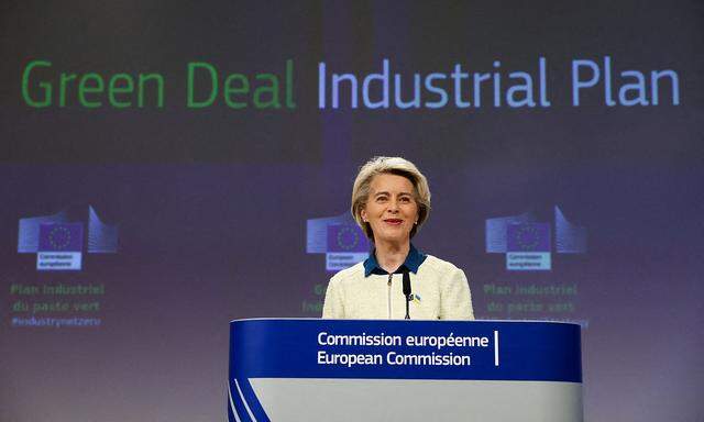 European Commission President Ursula presents a 'communication' detailing the EU's 'Green Deal Industrial Plan' in Brussels
