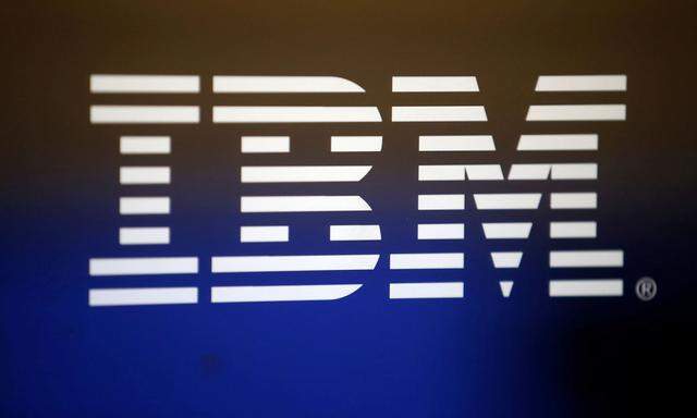 FILE PHOTO: The logo of Dow Jones Industrial Average stock market index listed company IBM (IBM) is seen in Los Angeles