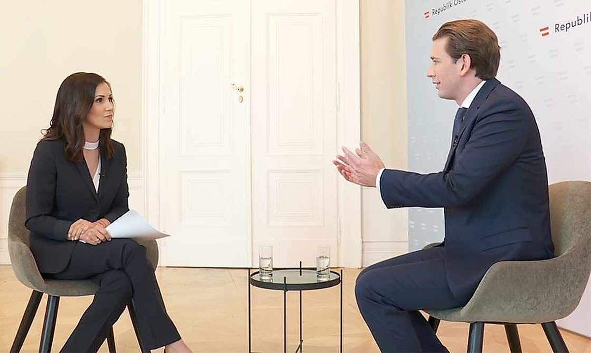  "Aber Sie haben ja ein eigenes Hirn." ÖVP-Chef und Bundeskanzler Sebastian Kurz will sich von Moderatorin Alexandra Wachter keine unfreundlichen Zitate aus ausländischen Medien vorhalten lassen.