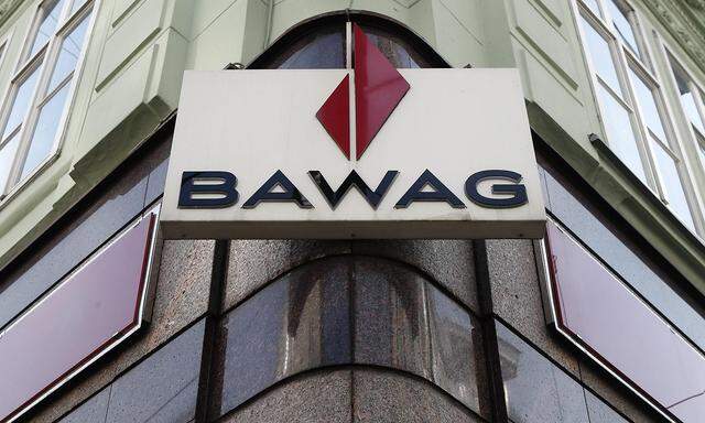 BAWAG P.S.K. logo is pictured at a branch office in Vienna