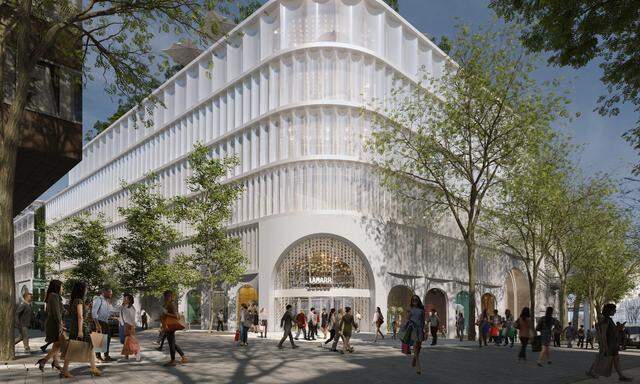 So soll das in Bau befindliche EKZ Lamarr in der Wiener Mariahilfer Straße nach seiner Fertigstellung 2025 aussehen.MMAGE AN HOLLYWOODSTAR: WIENER 'KADEWE' WIRD 'LAMARR' HEISSEN