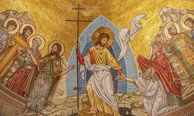 Deckenfresko, das die Auferstehung Christi zeigt. St. Paul Melkite (griechisch-katholische) Kathedrale, Harissa, Libanon.