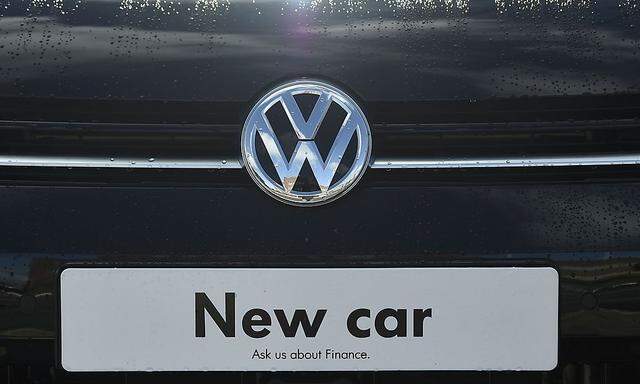 File photo of signage for a new Volkswagen car seen at a dealership in London