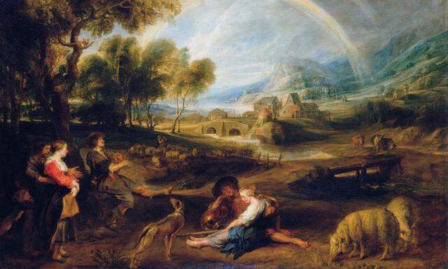 Ein Regenbogen bringt Goethes Faust zur lebensfrohen Einsicht: „Am farbigen Abglanz haben wir das Leben“. Rubens' „Landschaft mit dem Regenbogen“ (1636–38).