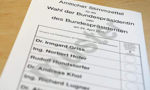 Der Stimmzettel der Bundespräsidentenwahl am 24. April.