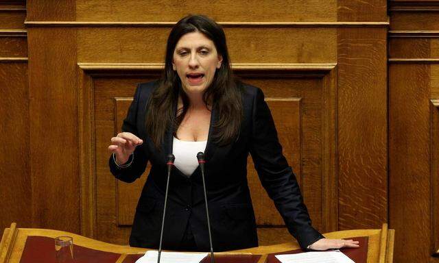 Greek Parliament Speaker Zoe Konstantopoulou speaks to lawmaker