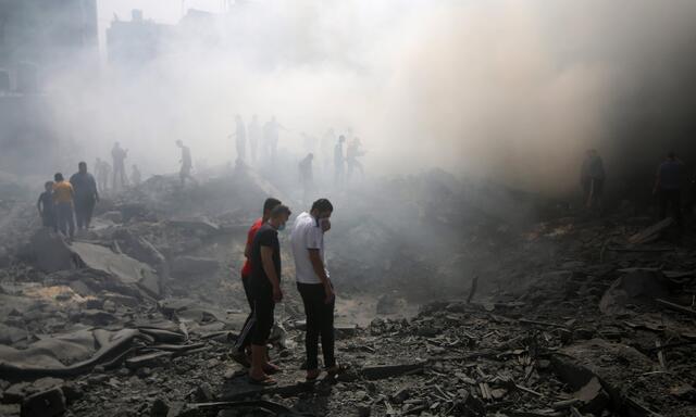 Zerstörte Gebäude im Gazastreifen. Der Krieg dauert bereits knapp eine Woche.
