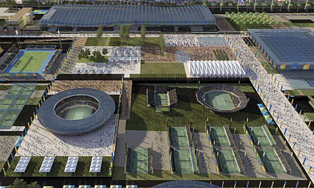 Entwurf der Tennis-Anlage für die Olympischen Spiele 2016 in Rio.