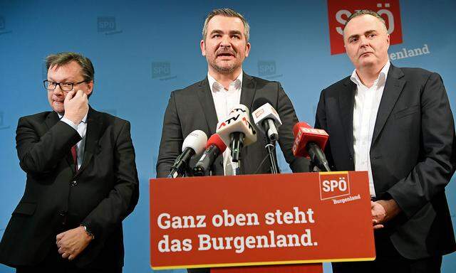 SPÖ-Landesparteichef Hans Peter Doskozil (SPÖ), Landesrat Norbert Darabos (l./SPÖ) und sein designierter Nachfolger Heinrich Dorner (Mitte/SPÖ) 