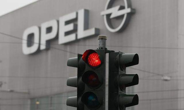 traffic light is pictured in front of the Opel plant in Bochum