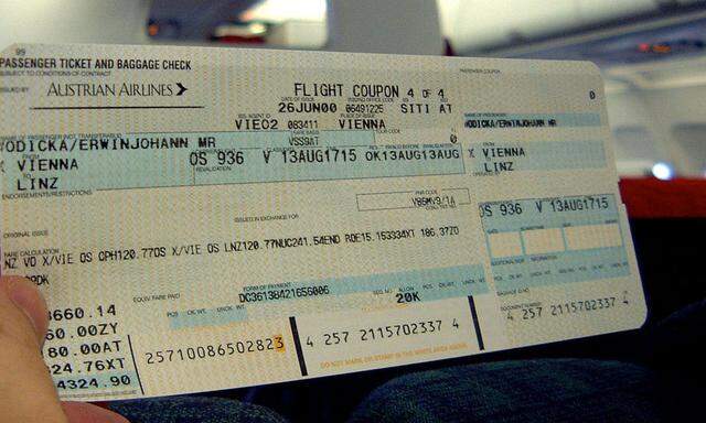 Ticket der AUA - oesterr. Fluggesellschaften 