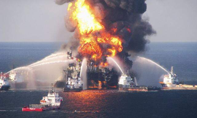 File photo of the off shore oil rig Deepwater Horizon fire, off Louisiana