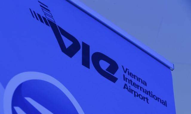 The logo of Flughafen Wien (Vienna Airport) is pictured during a news conference in Vienna