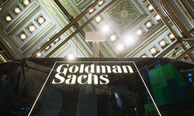 Goldman Sachs sign is seen above floor of the New York Stock Exchange shortly after the opening bell in New York