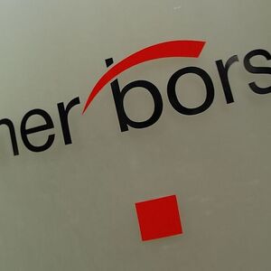 The Vienna Stock Exchange (Wiener Boerse) logo is displayed next to the company's street entrance in Vienna