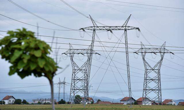 High-voltage power lines are pictured near the town of Obiliq