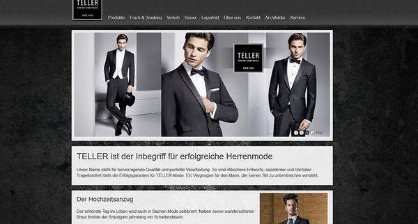 Die Farbpalette der teller.at-Website erinnert schon etwas an die Produkte. Das Modehaus bietet auch im Internet Anzüge für jeden Anlass, sei es eine Hochzeit oder ein Geschäftsessen, an.