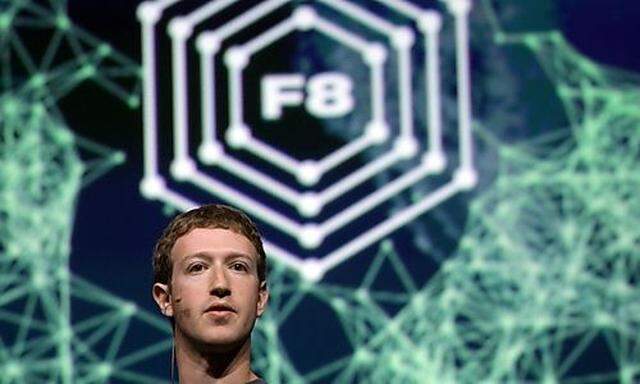 Facebook CEO Mark Zuckerberg addresses the audience while finishing his keynote address at the Facebo