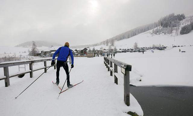 Die Rundloipe streift den Teichalmsee nur über die Brücke