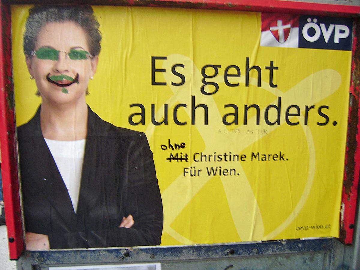 Der Wahlkampf in Wien geht in die Zielgerade - und auf den Gehsteigen wächst der Plakatwald. Auch vor dieser Wahl wurden die Plakate von vielen "Künstlern" "verschönert". Im folgenden ein Überblick über Plakat-Graffiti in Wien(felb)