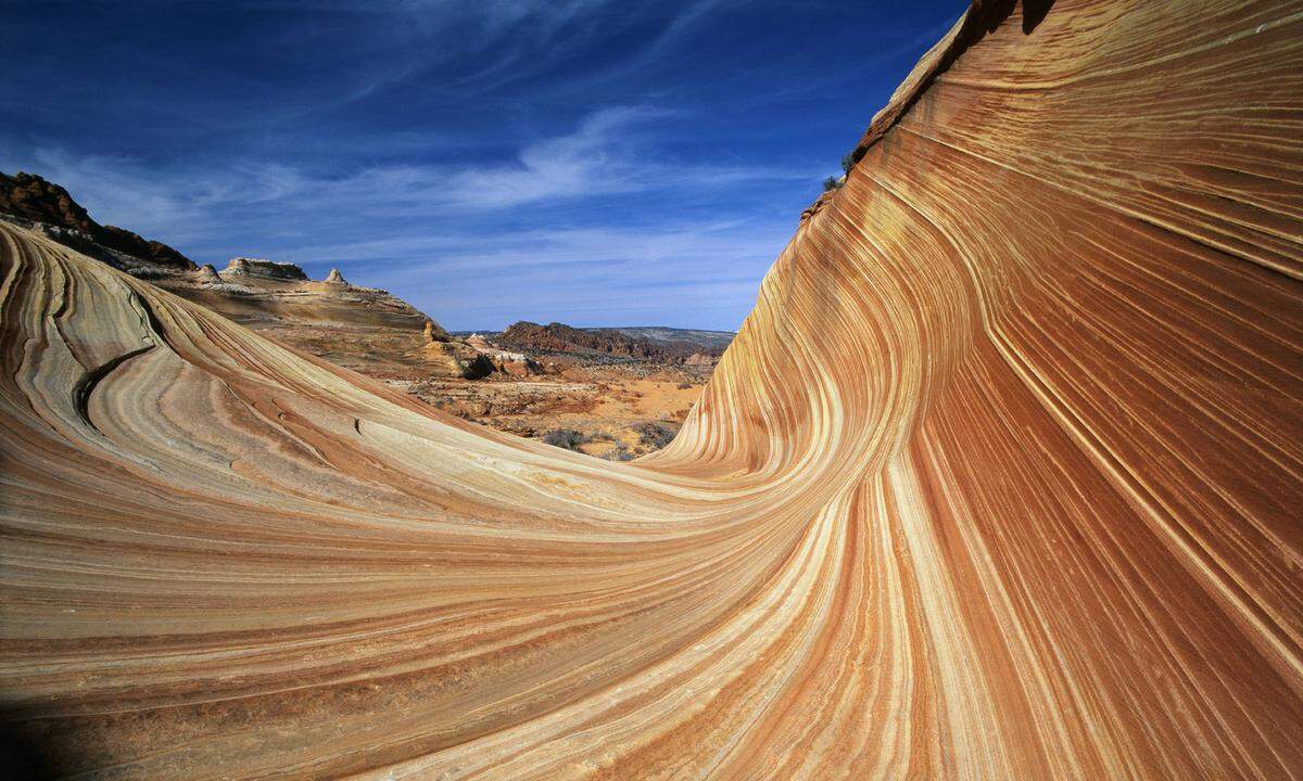 Diese bizarre Formation aus versteinerten Sanddünen im Nordwesten des im Vermilion Cliffs National Monuments von Arizona gehört zu den spektakulärsten Fotomotiven für Naturfotografen.